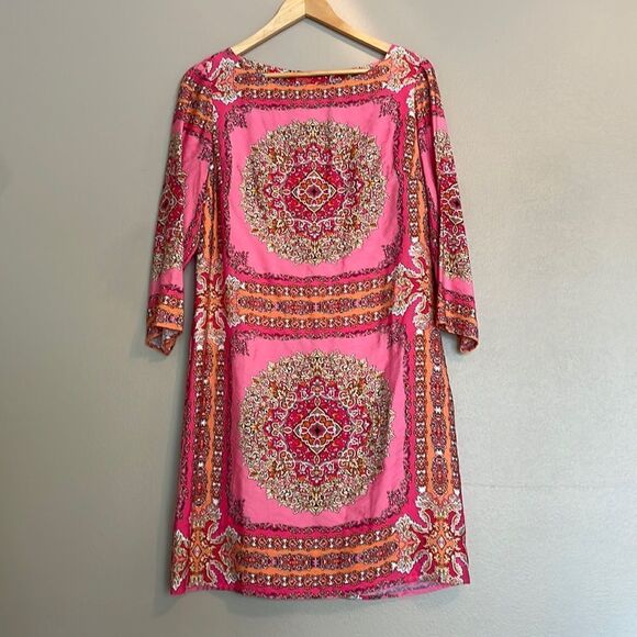 Laundry by Shelli Segal Women's Pink Sheath Dress 8 Multicolor Print 3/4 Sleeve - Picture 2 of 12